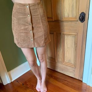 Brown Faux Suede Button Up Skirt